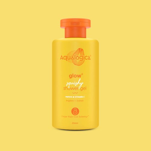 Aqualogica Body Wash Glow+ Squishy Shower Gel with Papaya & Vitamin C for Dry, Oily, & Hydrated Skin for Men & Women -250ml