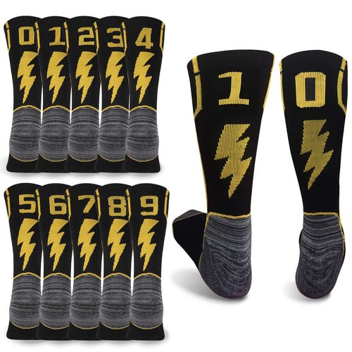 KitNSox Player ID Custom Socks, Womens Mens Cushioned Sport Crew Socks for Soccer Football Black 1 Pair