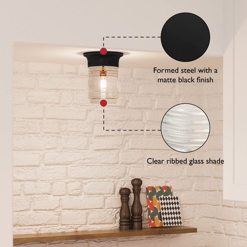 Design House 587220 Jelly Jar 1-Light Indoor/Outdoor Flush Mount Ceiling Light, Black