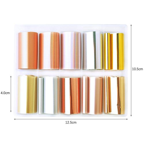 SILPECWEE 10 Rolls Gold Nail Foil Rose Gold Flakes Metallic Nail Transfer Foil Nail Art Stickers Nail Design Stickers Foils for Nails Nail Art Accessories (1.57inches×39.4inches)