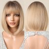 Tumhorn Short Straight Bob Wig with Bangs Highlight Layered Blonde Wigs for Women Synthetic Natural Looking Wigs