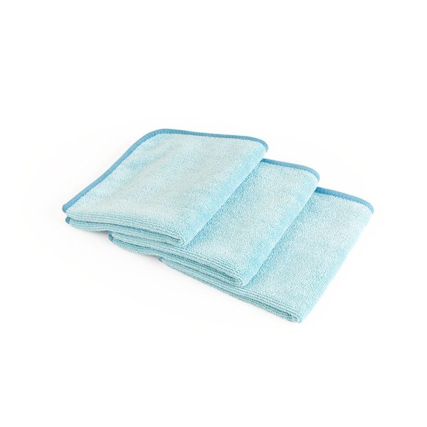 The Rag Company - Premium FTW - 70/30 Blend Microfiber Cleaning Towels for Glass, Windows, Mirrors, Polished Surfaces - Streak-Free - Scratchless, 16" x16' Light Blue (3-Pack)