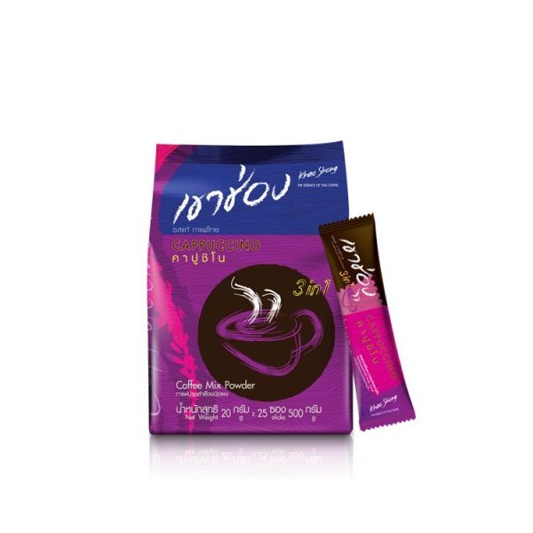 Khao Shong Thai Instant Coffee Powder Cappuccino Coffee Mix 3 in 1 [ 20g. X 25 Sachets ]