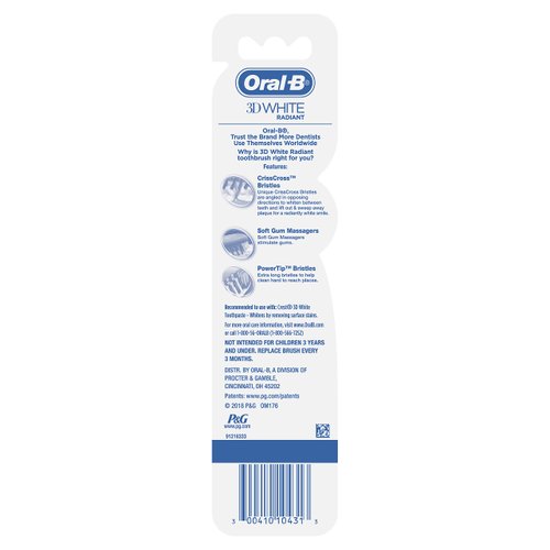 Oral-B 3D White Radiant Whitening Manual Toothbrush, 2 Count