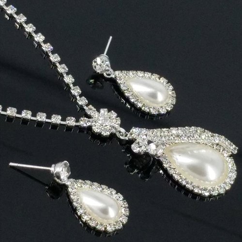Yean Bride Silver Necklace Earrings Set Crystal Bridal Wedding Jewelry Sets Rhinestone Choker Necklace for Women and Girls (Set 2)