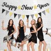 Glitter Happy New Year 2025 Banner Decorations New Years Eve Banner New Years Eve Party Supplies 2025 Happy New Year Sign for Happy New Year Decorations NYE Party Supplies Decorations 2025 Black