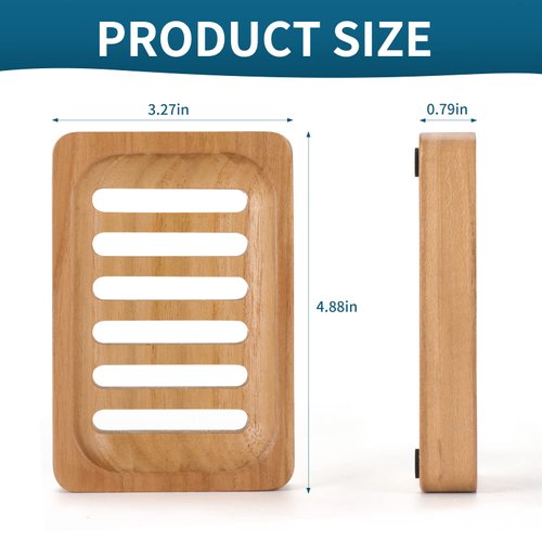 DEBETOOL Teak Wood Soap Dish, 2 Pack Waterproof Self Draining Soap Dish - Natural Wooden Bar Soap Holder for Bathroom and Kitchen
