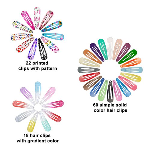 CYBAUG 100 Pcs Hair Clips for Girls, 2 Inch No Slip Metal Snap Clips Barrettes for Women Teens Girls Kids，Cute Candy Color Hair Accessories for Birthday Party Christmas Gift(40 Styles)