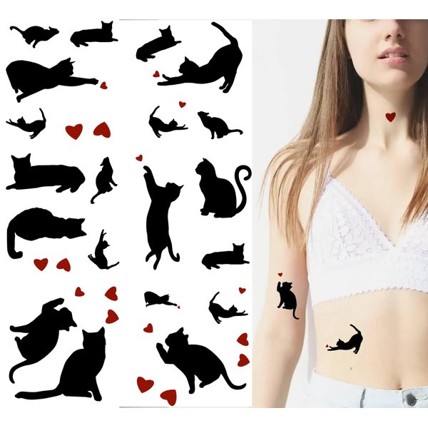 Tattoonova 4 Sheets Temporary Tattoo Kids Red Party Favors Heart Sleeve Face Body Cat Fake Tattoos