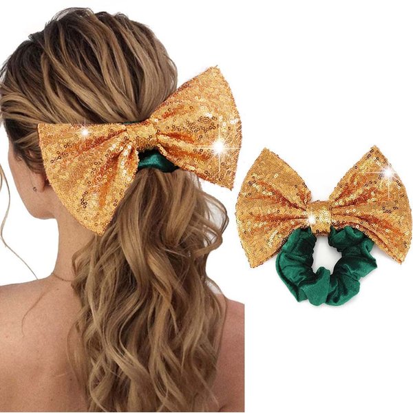 CAKURE Bow Hair Scrunchies Gold Bowknot Hair Tie Green Velvet Scrunchy Elastic Hair Bands Ponytail Holder Hair Accessories for Women and Girls (Type B)