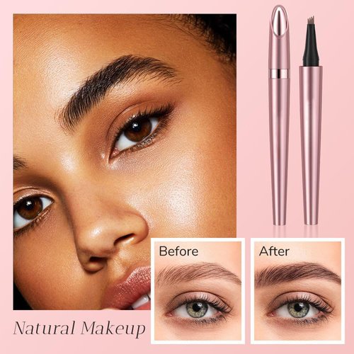 2024 New Magic Eyebrow Pencil, 3D Waterproof Microblading Eyebrow Pencil Contouring Pen, Long-Lasting Natural Fine Stroke Eyebrow Pencil, 4-Tipped Precise Brow Pen (Dark Brown)