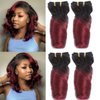 XCCOCO 10A Short Ombre Loose Wave Hair 4 Bundles 10 10 10 10inch (50g/bundle) Ombre Burgundy Wavy Red Wine Peruvian Virgin Human Hair Short Soft Bob Curly Weave(1b/99j#)