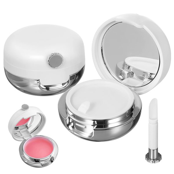 Beaupretty 2 Pieces Plastic Lips Balm Jars Empty Lip Mask Holder Box with Silicone Lip Brush Mirror Refillable Lipstick Pot for Home Travel