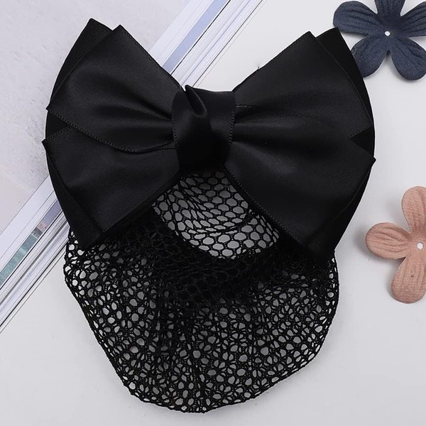 Black Bowknot Hair Bun Clips Hair Bun Cover Barrettes Bow Bun Cover Hairnet Elastic Mesh Hair Clips Lace Bow Decor Hair Net Clips and Barrettes Hair Clips for Lady Women