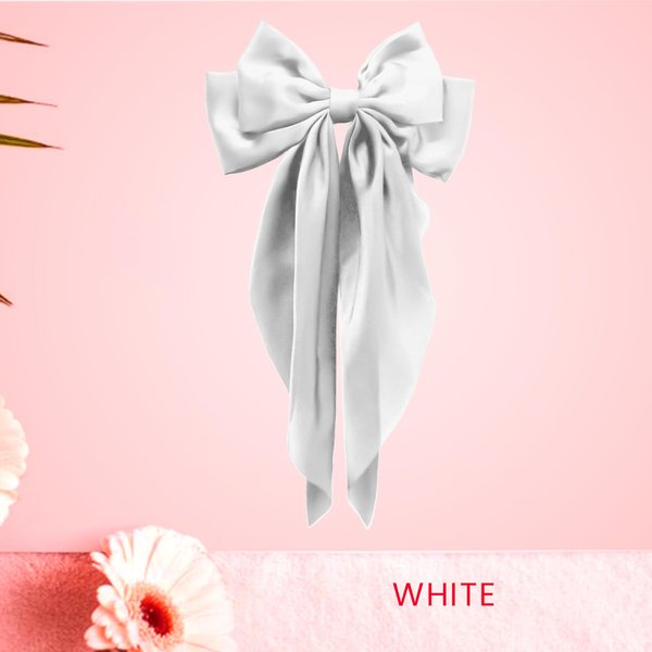 Hibasso 2-Piece Silky Satin Hair Bows Set for Women, Girls with Long Tails and Metal Clips – Aesthetic bow hair clip, Stylish Hair Accessories (Green & White)