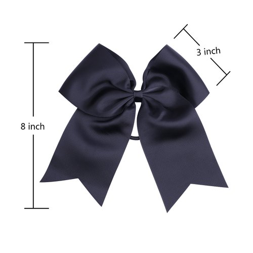 8 Inch Cheerleader Bows Ponytail Holder Cheerleading Bows Hair Tie(Black)