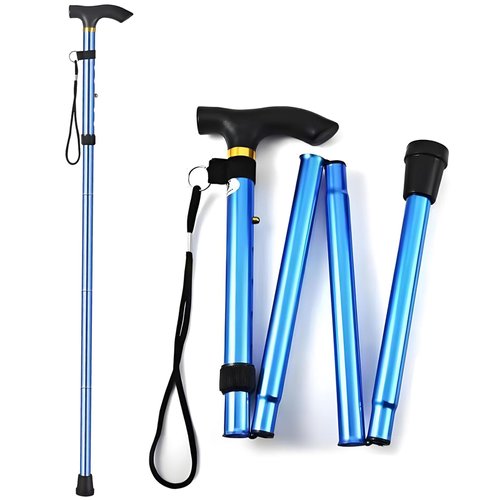 Walking Cane, Folding Cane for Men, Women, and The Elderly, 5-Level Adjustable Height, Travel Cane ，Folding Lightweight Walking Stick，Anti-Slip, Portabl (Blue)