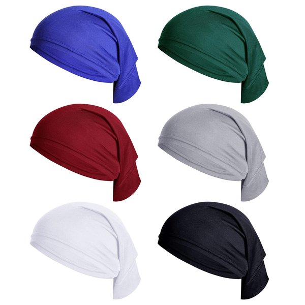 Sucrain 6 Pcs Tube Dreadlock Cap Elastic Wide Headband Braids Tube Sock Cap Unisex Spandex Satin Head Wrap Dreadlocks Accessories