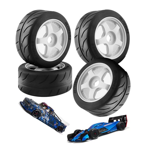 RCMYou RC Highway Tires for ARRMA 1/7 Infraction 6S BLX,Limitless,Rc Tires Wheels 4PCS,White