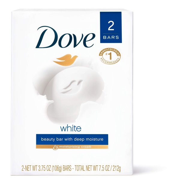 Dove Beauty Bar More Moisturizing than Bar Soap White Effectively Washes Away Bacteria While Nourishing Your Skin 3.75 oz 2 Bars