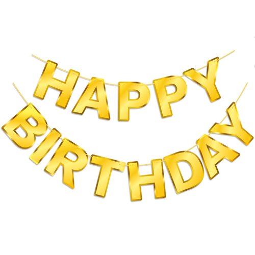 Gold Happy Birthday Banner Sign, Golden Border Happy Birthday Bunting Banner Flag Garland for Kids Boys Baby Birthday Party Decorations Supplies