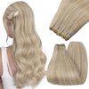 YoungSee Weft Real Human Hair Extensions, Blonde Highlight Soft Weft Extensions Human Hair Warm Ash Blonde Highlights Bleach Blonde Sew in Extensions Hair Extensions Weft 16Inch 100G