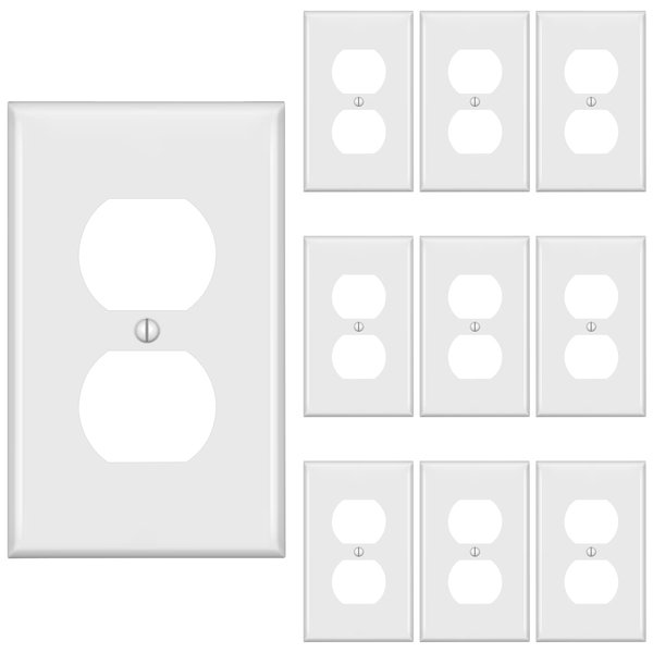 TAKETEK Duplex Outlet Covers, Wall Plate for Outlets, Electrical Outlet Cover Plates, Dual Receptacle Outlet Faceplate, Switch Plates and Outlet Covers, Electric Socket Plug Covers, White, 10 Pack