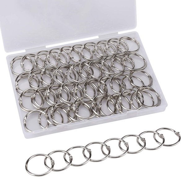 LOONENG 1 Inch Loose Leaf Binder Rings, 100PCS Nickel Plated Steel Book Rings for Index Cards, Crafts, Reports, Flash Cards, Notebook, Keychain, Loose Leaf Paper, Photo Albums