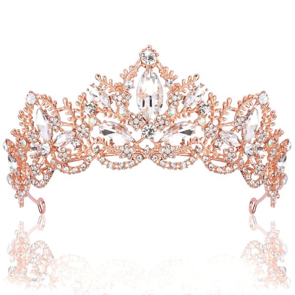 Exacoo Rose Gold Tiara Wedding Tiaras and Crowns for Women Rhinestone Queen Tiara for Women Princess Crown Birthday Tiara Headbands for Wedding Prom Bridal Party Halloween Costume Christmas