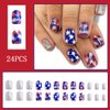 4th of July Press on Nails Short Square Fake Nails with Glitter Five-Pointed Star Design Glossy False Nails Independence Day Acrylic Nails Full Cover Glue on Nails for Women Manicure Art Accessories