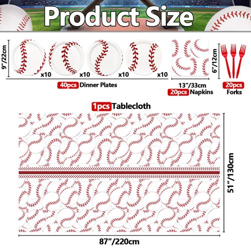 Baseball Party Decorations - 81Pcs Baseball Plates and Napkins Sets, Baseball Tablecloth for Sports Fans Kid Adult Baseball Birthday Party Supplies, Serve 20