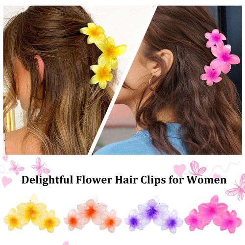 AMCAMI 4 Pcs Flower Hair Clips Hair Clips for Women Claw Clips for Thick Hair Hair Claw Clips Hair Clips for Thin Hair Beach Accessories for Women Cute Hair Clips Hawaiian Flower Hair Clips Hair Claw