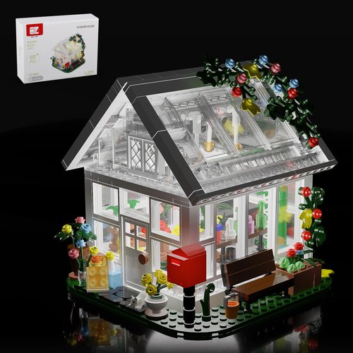597PCS Sunshine Flower House Building Blocks with LED Light,Plants Garden Architecture Toys(Compatible with Lego Flowers Houses),Creative Ideals Botancial Display Decoration,Good Toys for 6+Years