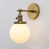 Pathson Industrial Wall Sconce with White Globe, Brass Bathroom Vanity Light with On Off Switch, Vintage Wall Light Fixtures for Living Room Loft Hallway