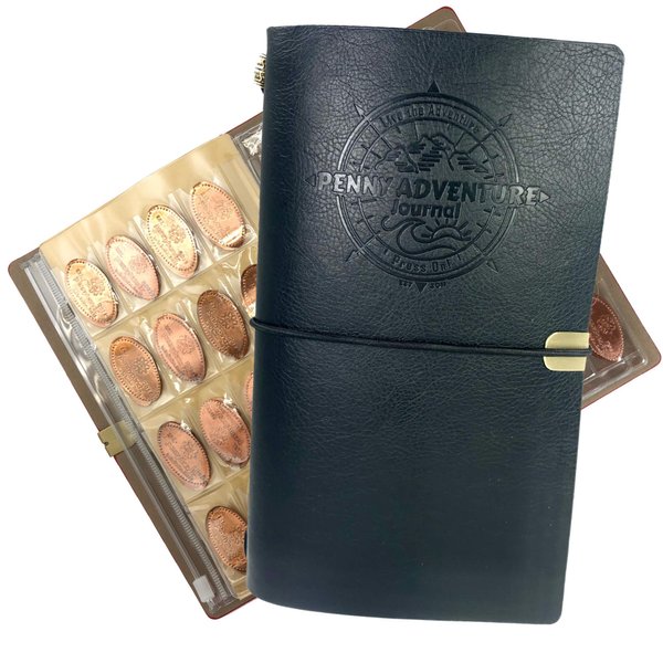 Pennybandz The Penny Journal Holds 146 Coins the Ultimate Souvenir Penny Collecting Book for your Coin Collection Holds 128 Pressed Pennies and 18 Pressed Quarters or Nickels (Obsidian Black)
