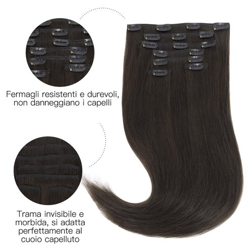 HOTBANANA Human Hair Clip in Hair Extensions, Dark Brown 120g Clip in Hair Extensions Real Human Hair Straight Remy Hair Clip in Hair Extensions 22 Inch 7pcs