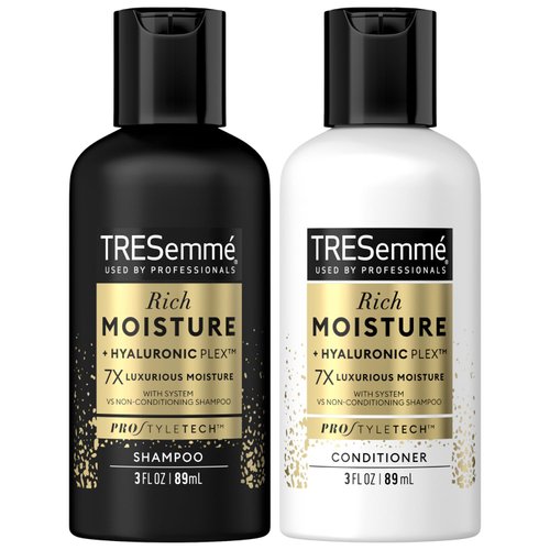 TRESemmé Shampoo & Conditioner, Sulfate-Free, Travel Size - Moisture Rich Hair Treatment for Dry, Damaged Hair, Mini Shampoo & Conditioner for Hair Repair, Scented, 3 Oz Ea (2 Piece Set)