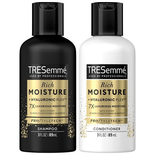 TRESemmé Shampoo & Conditioner, Sulfate-Free, Travel Size - Moisture Rich Hair Treatment for Dry, Damaged Hair, Mini Shampoo & Conditioner for Hair Repair, Scented, 3 Oz Ea (2 Piece Set)