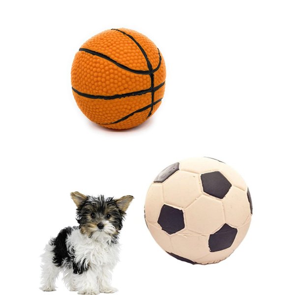 Set of 2 - Small Basketball - Soft, Squeaky Dog Toys - Natural Rubber (Latex) - 2.5" Diameter - for Puppies & Small Breeds - Free from Harmful Chemicals - Handpainted