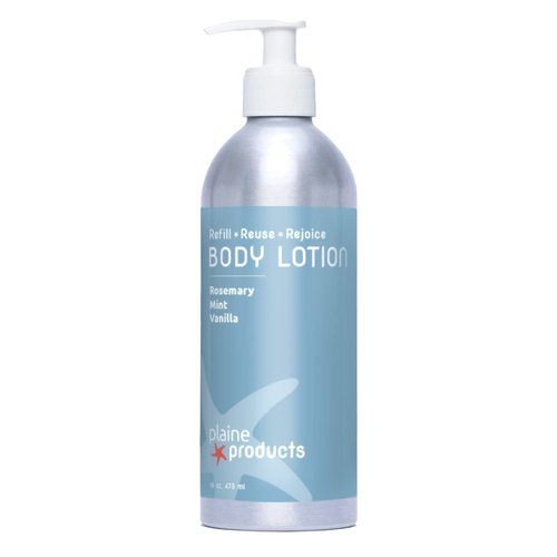 Plaine Products Eco-Friendly Body Lotion - Rosemary, Mint, Vanilla - Sensitive Skin, 16 oz (Refillable Bottle with Pump)
