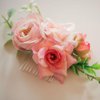 Fangsen Silvery Wedding Pink Rose Flowers Floral Comb With Hair Clip Floral Christmas Hair Accessories
