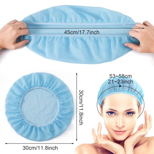 ANCIRS 6 Pack Static-Free Mesh Caps for Women Night Sleep, Elastic Fiber Hair Curler Caps for Curly & Frizzy Hair Protection, Premium Dust-Proof Hair Bonnets Net Hats for Bath Clean Wash- 2 Blue & 2