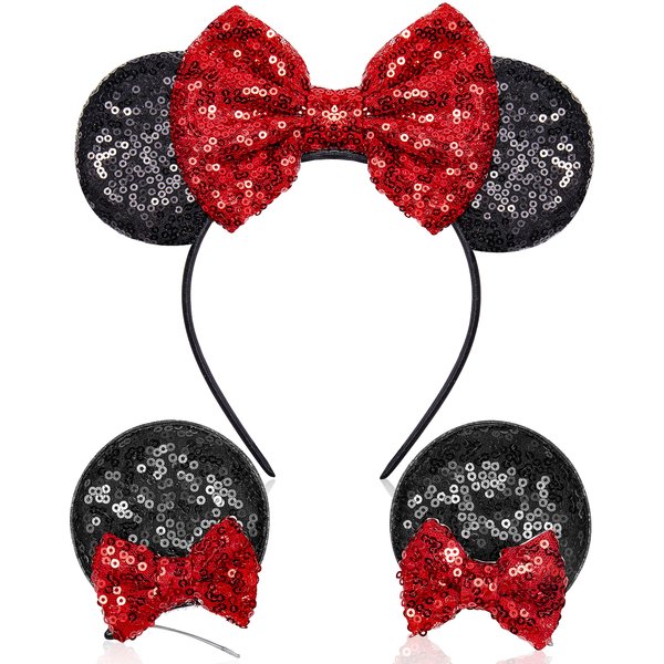 Akkya Mouse Ears Headband Hair Clips Accessories for Women Girl Kid Adult Birthday Party Princess Park Costume Mini Bow Gift Black
