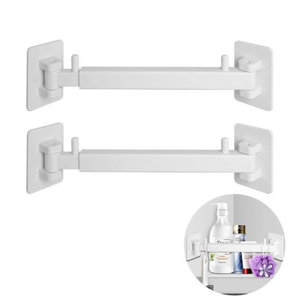 RV Shower Corner Storage Bar Base Angle and Adjustable Rod Length Bottom White Corner Frame Suitable for Fixing Toilets in RVs (1)