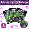 WovWeave 3 Pcs Monster Party Tablecloth Happy Birthday Truck Table Cloth 54 x 108 Inch Plastic Disposable Truck Theme Tablecover for Boys Rectangle Round Desk Truck Theme Birthday Party Supplies