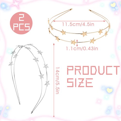 WLLHYF 2 Pieces Star Headbands for Women Girls Star Rhinestone Hair Hoop Pearl Headwear Wedding Headpiece for Bride Hair Bands Accessories (double layer gold/double layer silver)