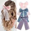 FAELBATY Silky Satin Hair Bows 3PCS Hair Bows for Women Hair Ribbon Hair Bows with Long Tail French Barrette Hair Bow Glossy Silky Satin Bowknot Claw Hair Clip Hair Accessories for Girls Kids (Purple)
