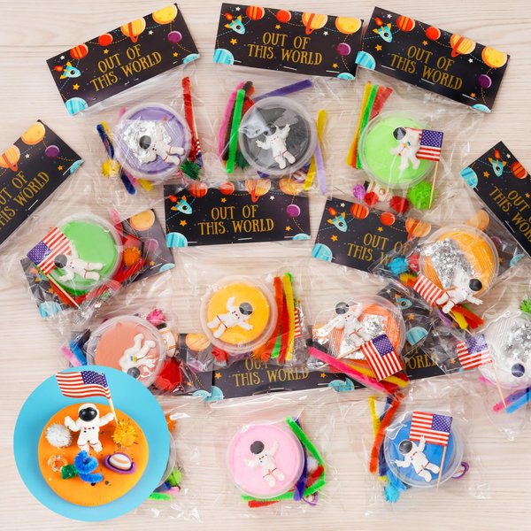 Space Party Favors - 12 PCS Space Themed Clay Craft Kits Party Supplies - Space DIY Clay Bulk for Kids - Astronaut Two The Moon Birthday Goodie Bags Gifts Prizes Girls Boys