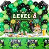 Vlipoeasn 90PCS 8th Birthday Video Game Party Decorations for Boys Set Green 8th Birthday Supplies -8th Video Game Backdrop, Balloons, Tablecloth, Gamer and 8 Foil Balloons for 8th Birthday Party