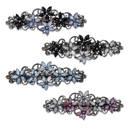 Ptwola 4 Pcs Hair Barrettes for Women Vintage Rhinestone Hair Clips French Flower Metal Volumizing Hair Pins Fine Thick Hair Girls Bridal Fancy Hair Decorative Styling Tool Fashion Wedding Accessories